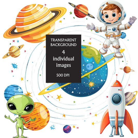 Astronaught and space themed PNG Clipart