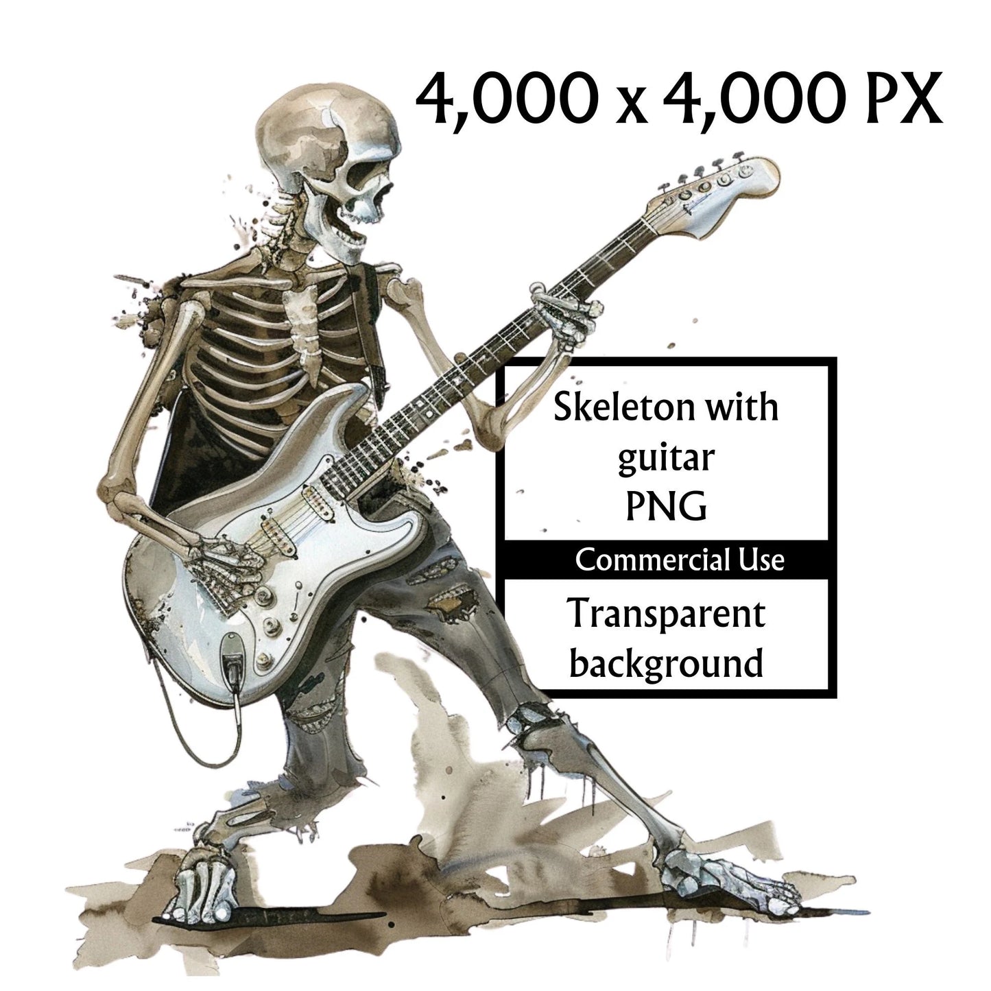Skeleton with Guitar - silver PNG Clipart