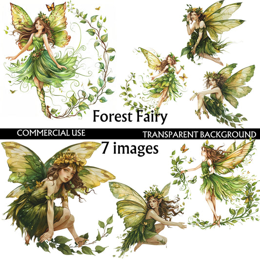 Green Forest Fairy 7 individual PNG clip art images