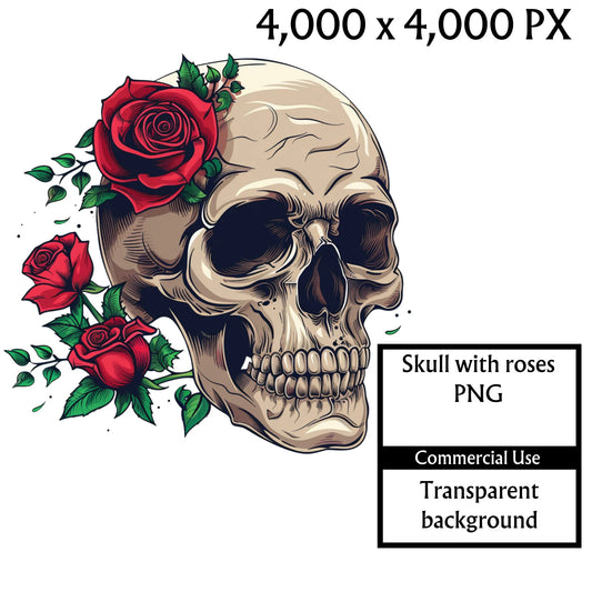 Skull with roses PNG / Clipart