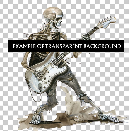 Skeleton with Guitar - silver PNG Clipart